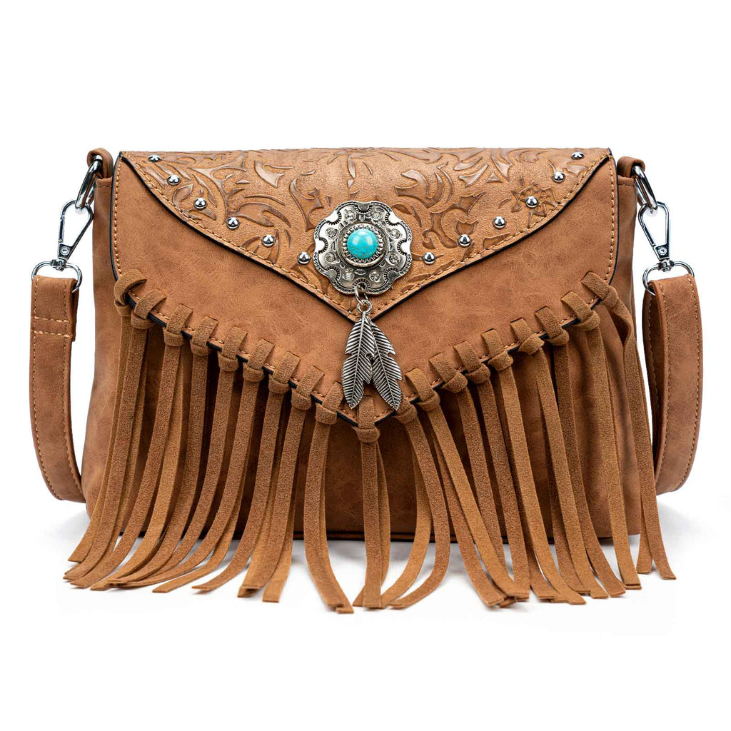 Khakifarbene Canvas-Tasche mit floralem Webband und Tunnelzug am Boden