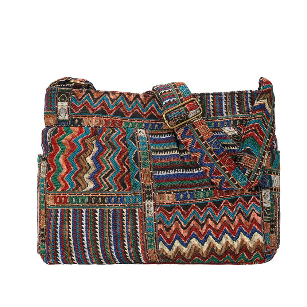 Boho chic taske med blomsterprint og lyse farver