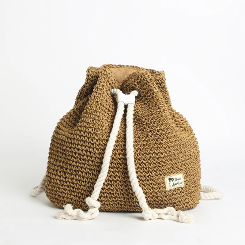 Bolso Hippie de Rafia Tejida, Estilo Bucket