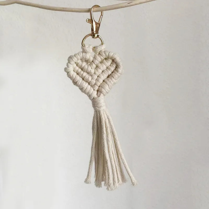 Macrame heart keychain shown in another cotton color option