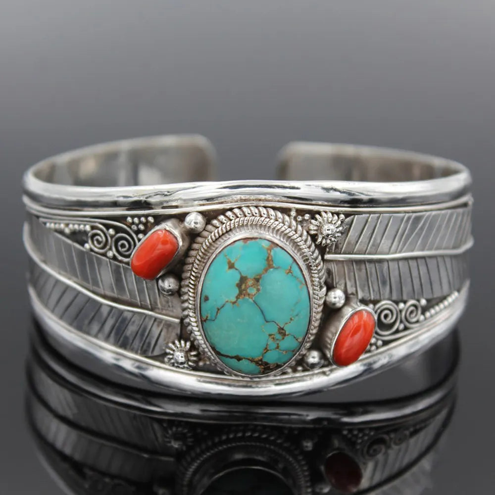 Vintage turquoise bracelet with silver toned details