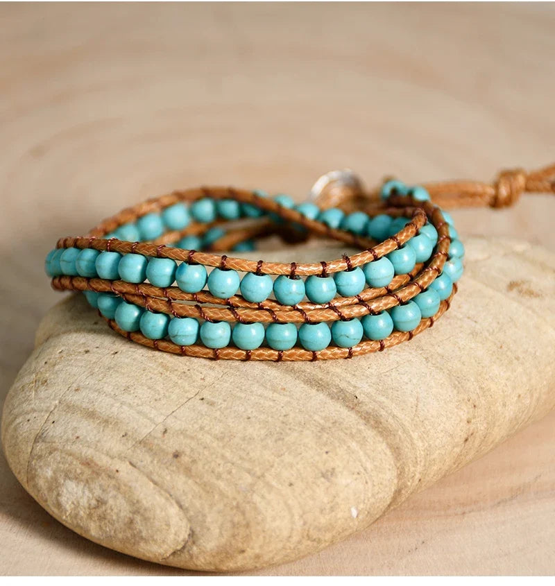 Boho rannekoru – turkoosi nahka, naisten