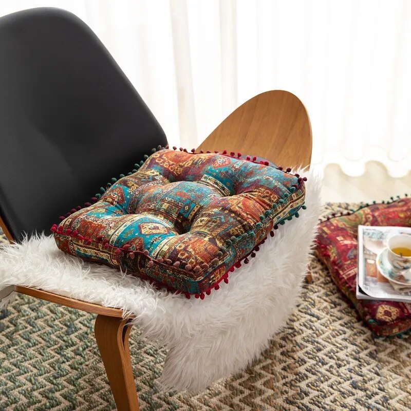 Blue Patchwork Boho Throw Pillow