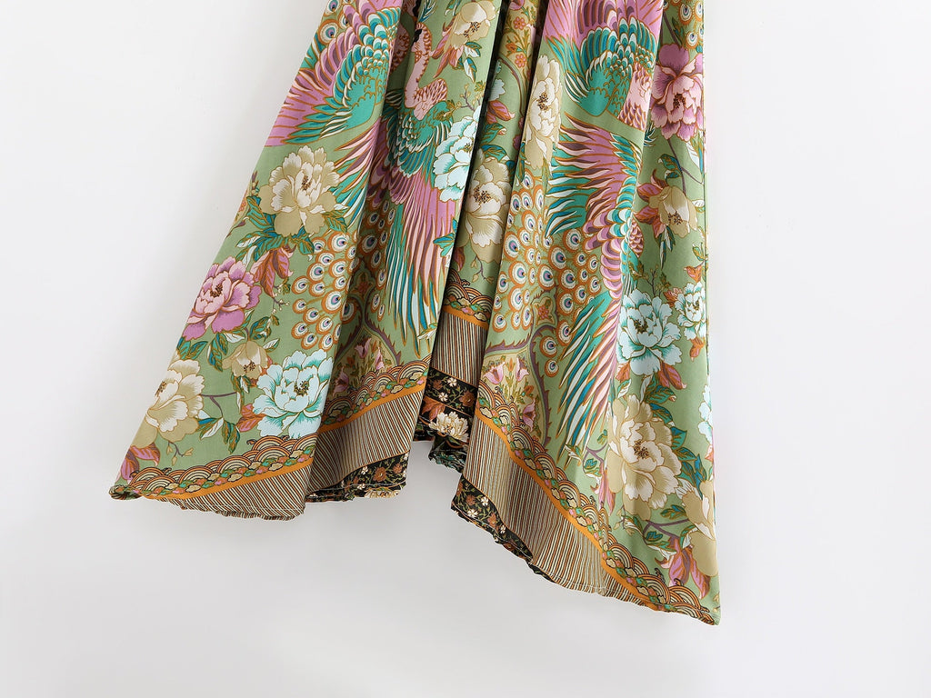 Boho maxi-jurk met bloemen en V-hals – hippie kleding