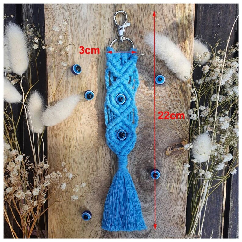 Beaded macrame keychain in knotted cotton cord