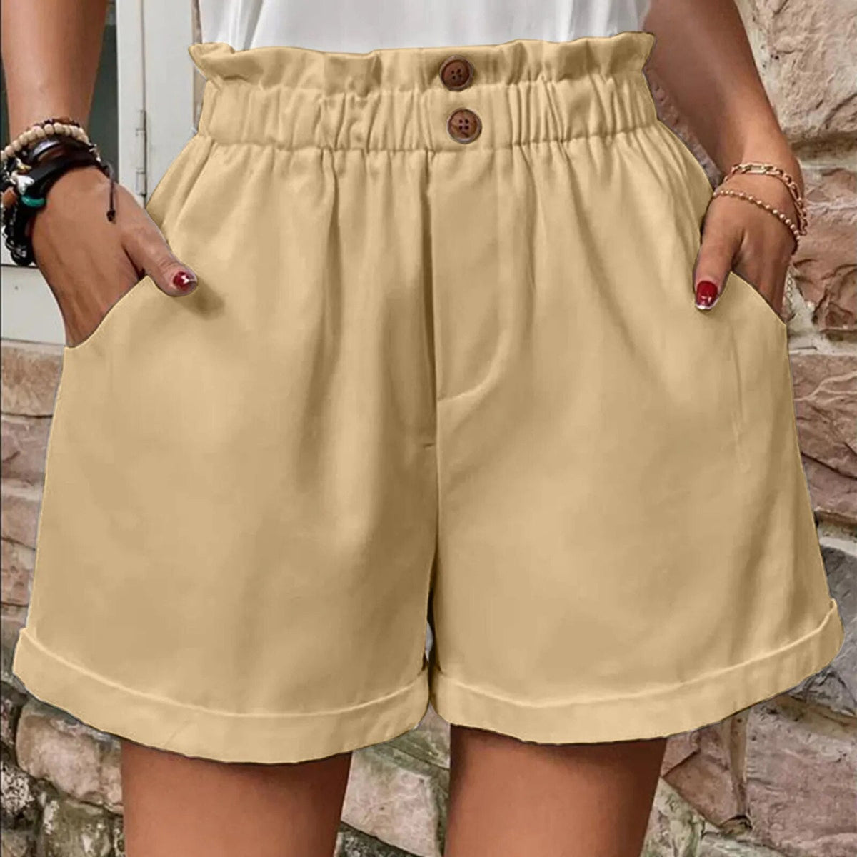 Beige Boho Shorts, Cotton