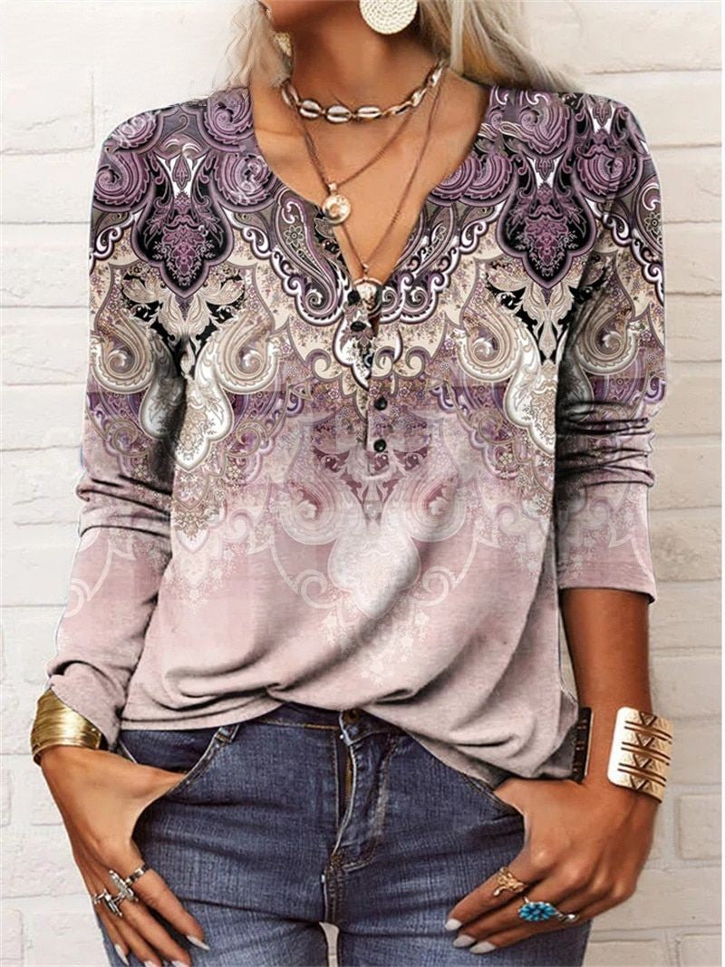 T-shirt in hippie-stijl met veelkleurige motieven