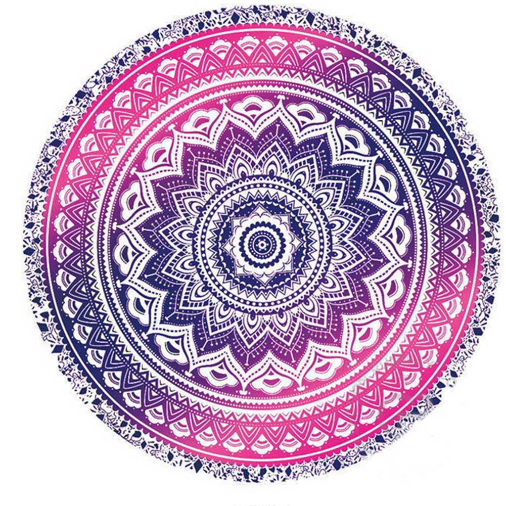 Pink round boho rug, soft texture and detailed pattern