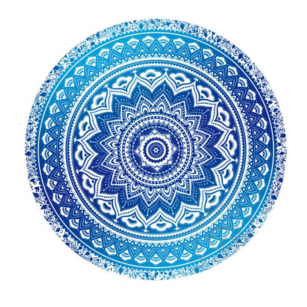 Blue round hippie rug brightening a living space