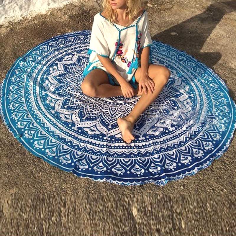 Round boho hippie rug with bright colors for the home