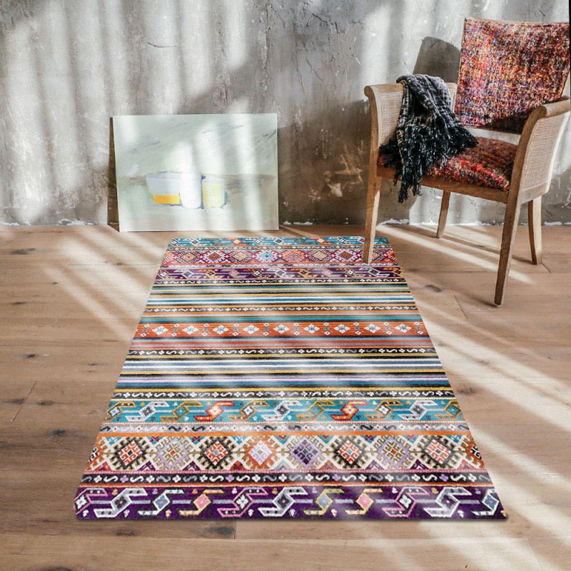 Boho chic rug showing its full pattern and shape