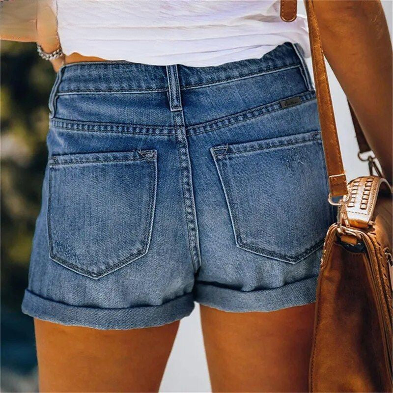 Boho Shorts Destroyed-Denim, verwaschenes Blau
