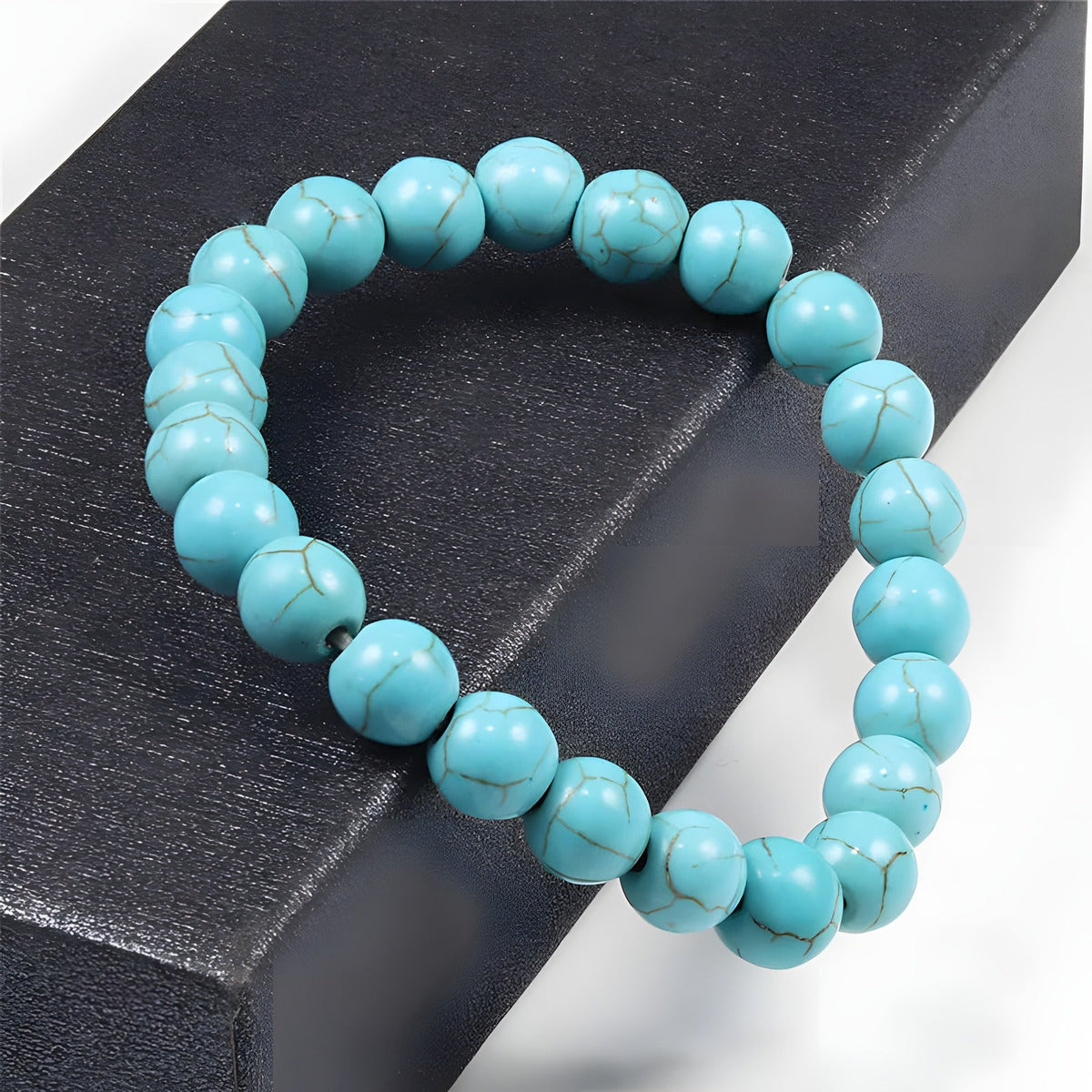 Close-up of the turquoise hippie bracelet with natural stone beads