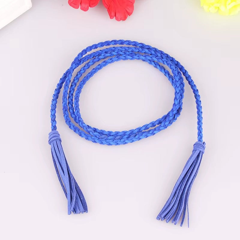 Braided Leather Fringe Tie Hippie Belt