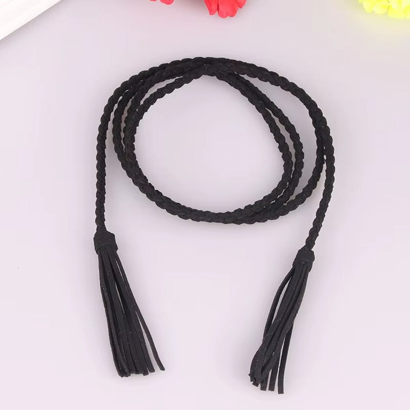 Braided Leather Fringe Tie Hippie Belt