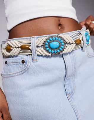 Turquoise Macrame Braided Hippie Belt