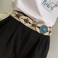 Boho vyö – punottu makramee ja turkoosi medaljonki
