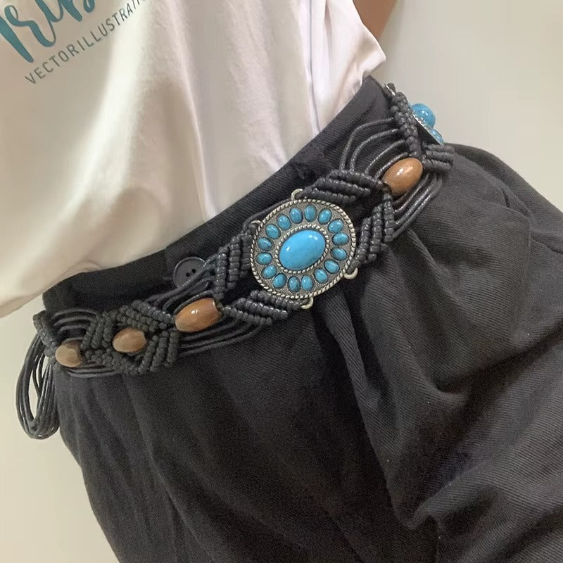 Turquoise Macrame Braided Hippie Belt