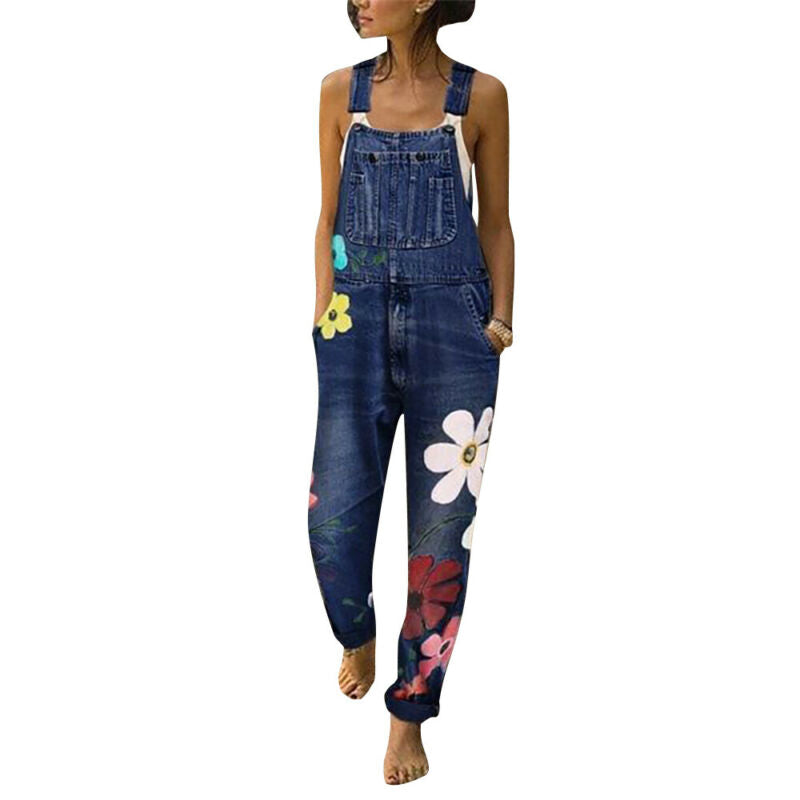 Boho Jumpsuit Overall mit Blumenprint aus Denim