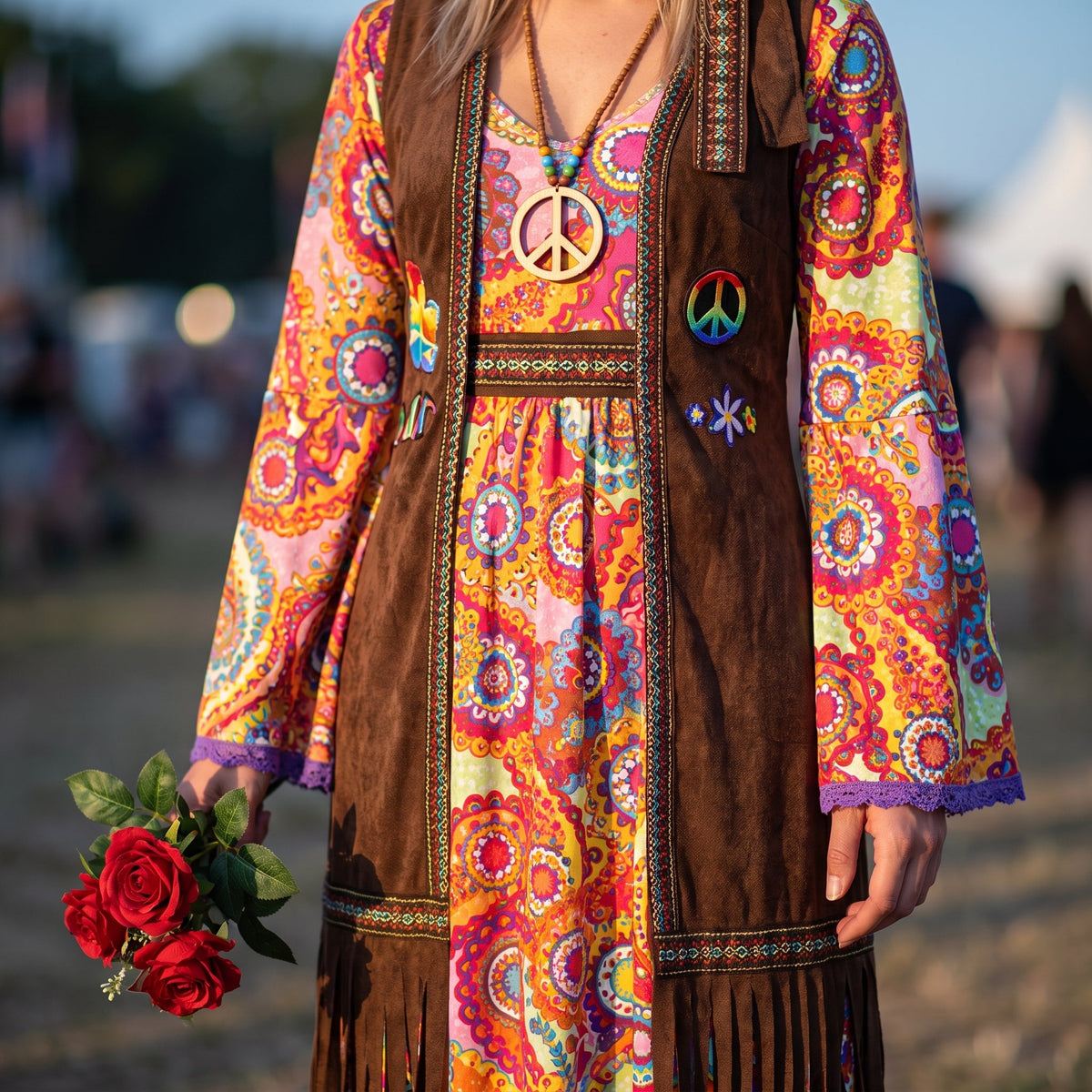 Close-up of the fringe on the bodice and skirt