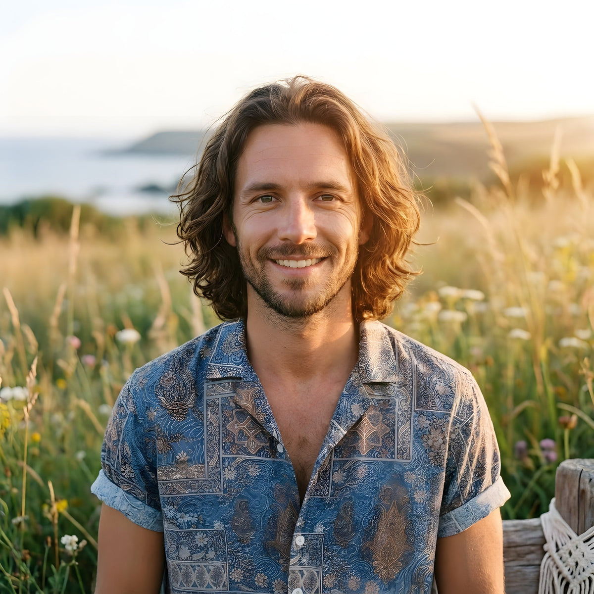 Mens Hippie Shirt · Bandana Print Camp Collar