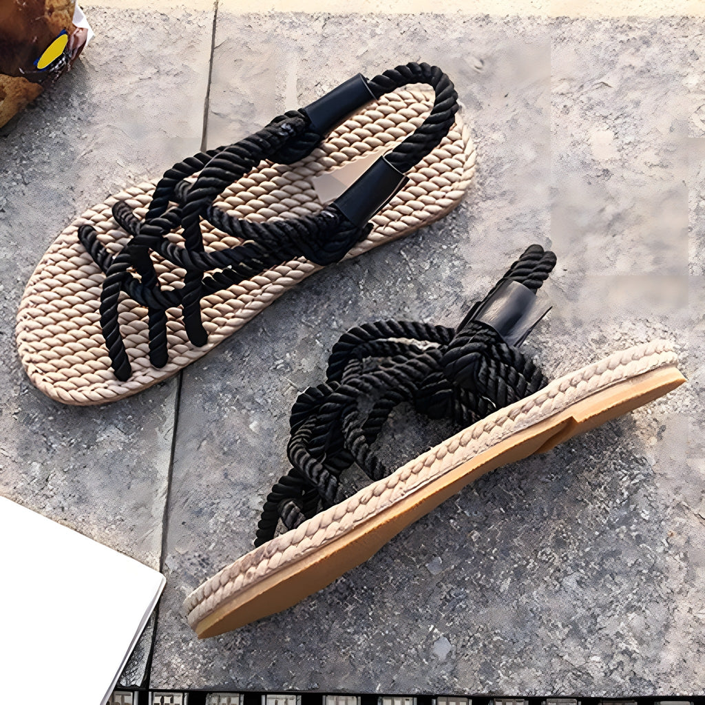 Hippie sandalen – gevlochten touw, platte zool