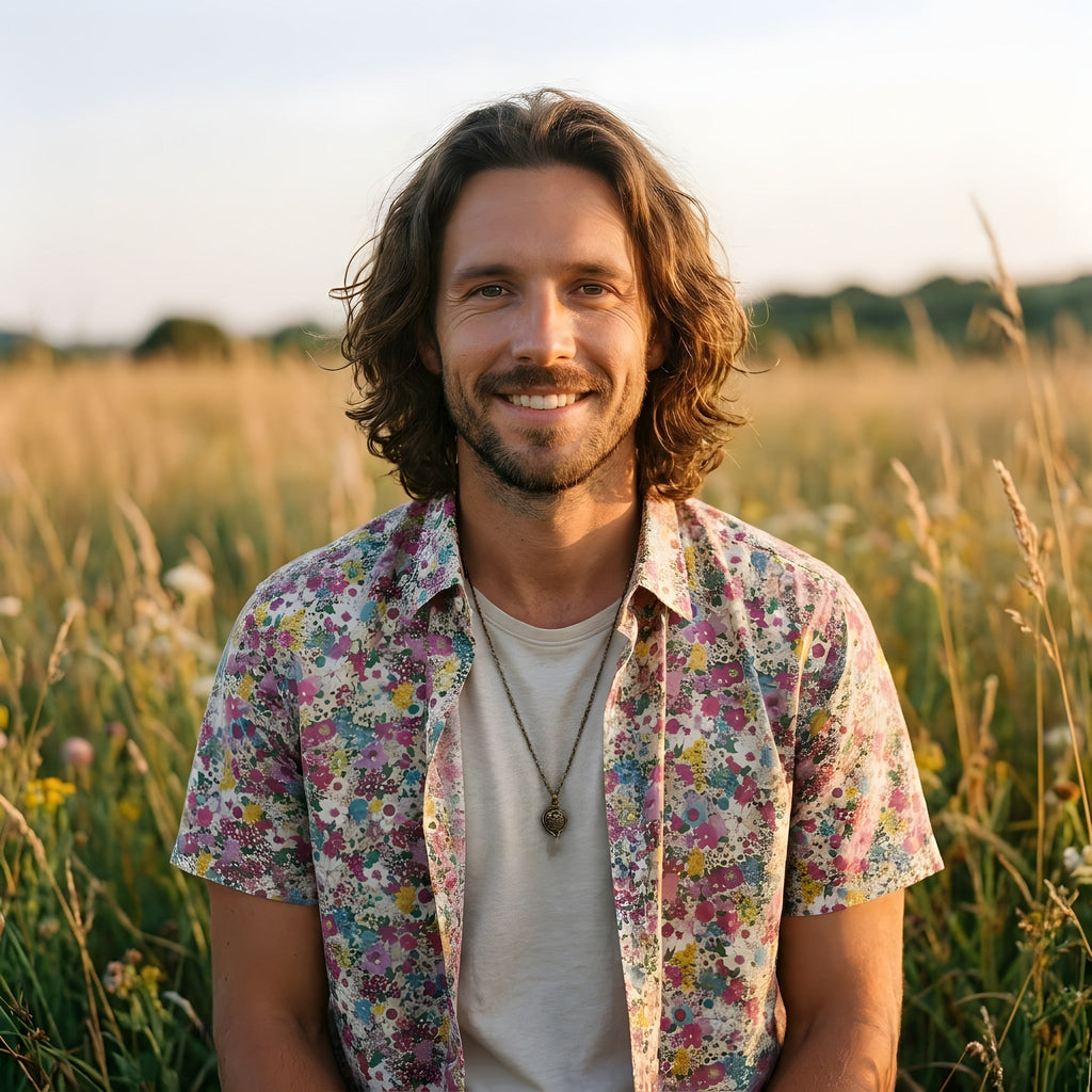 Herren Hippie Hemd – Blumenprint im 60er-Jahre-Stil