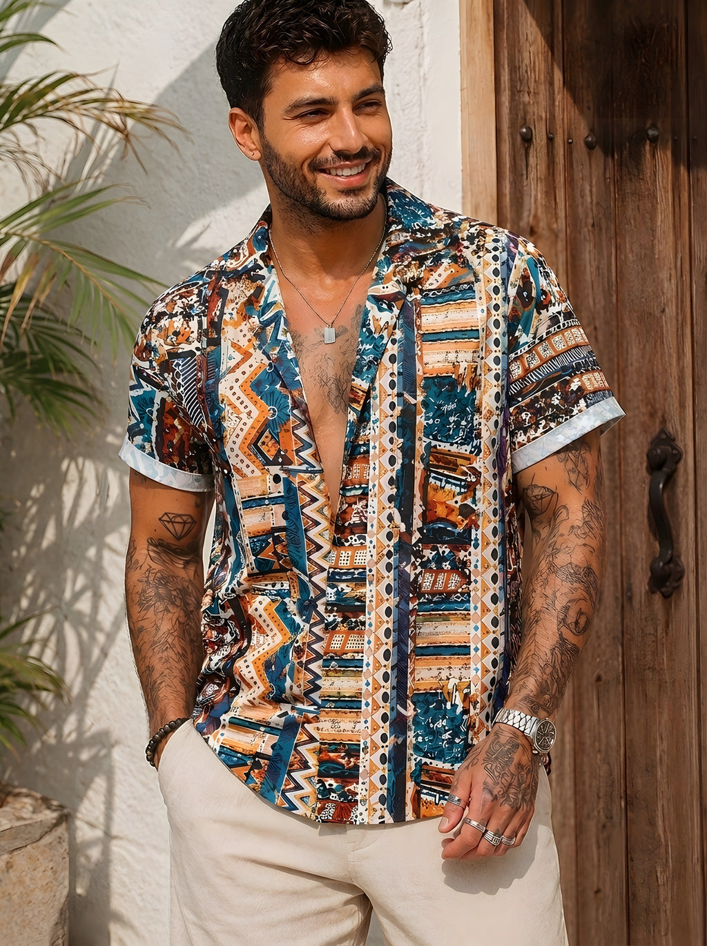 Mens Hippie Shirt · Aztec Print