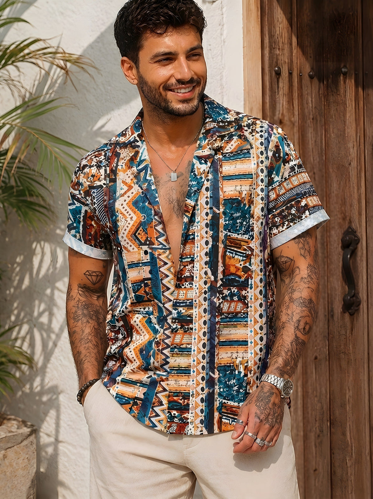 Mens Hippie Shirt · Aztec Print