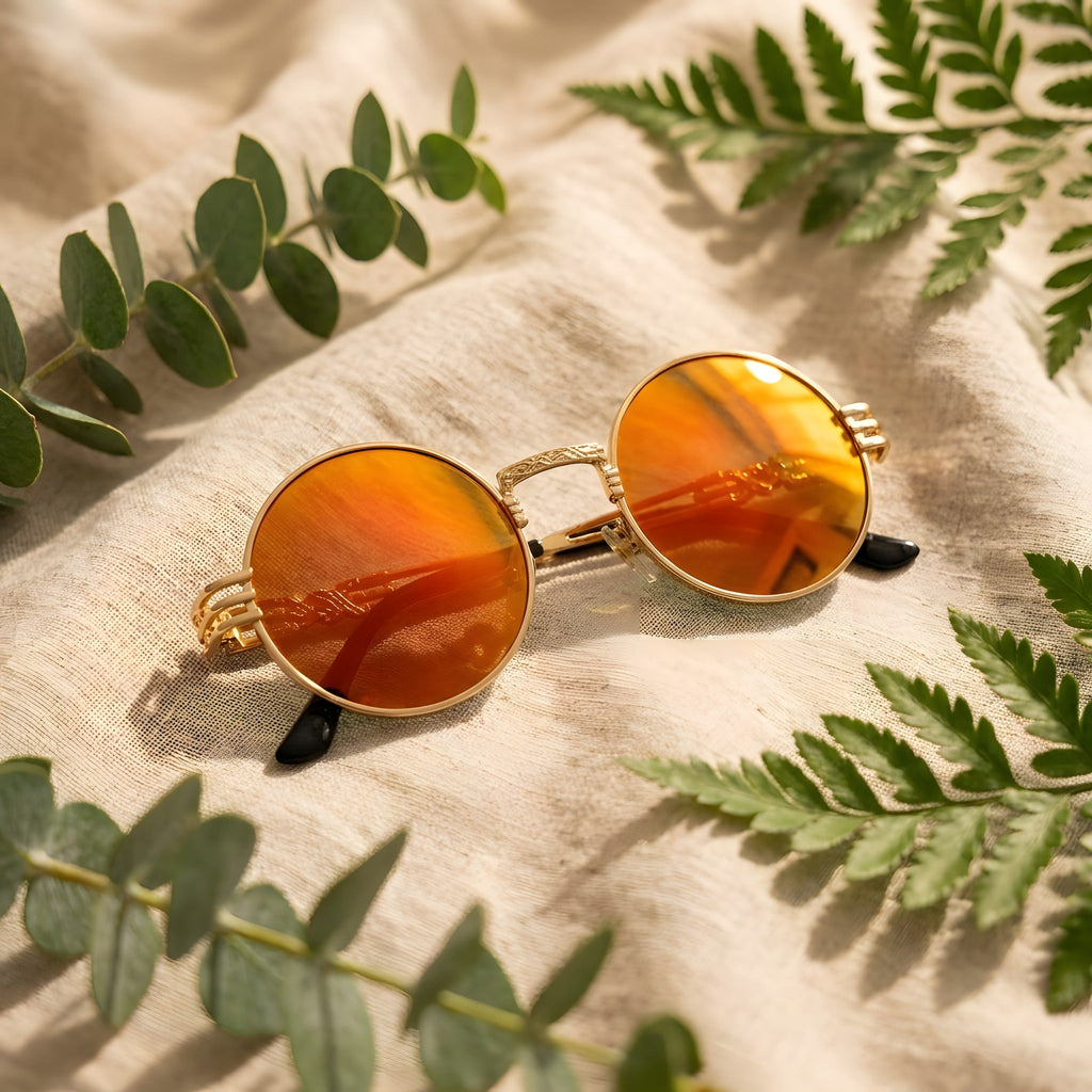Runde Hippie Sonnenbrille für Herren, Vintage Orange