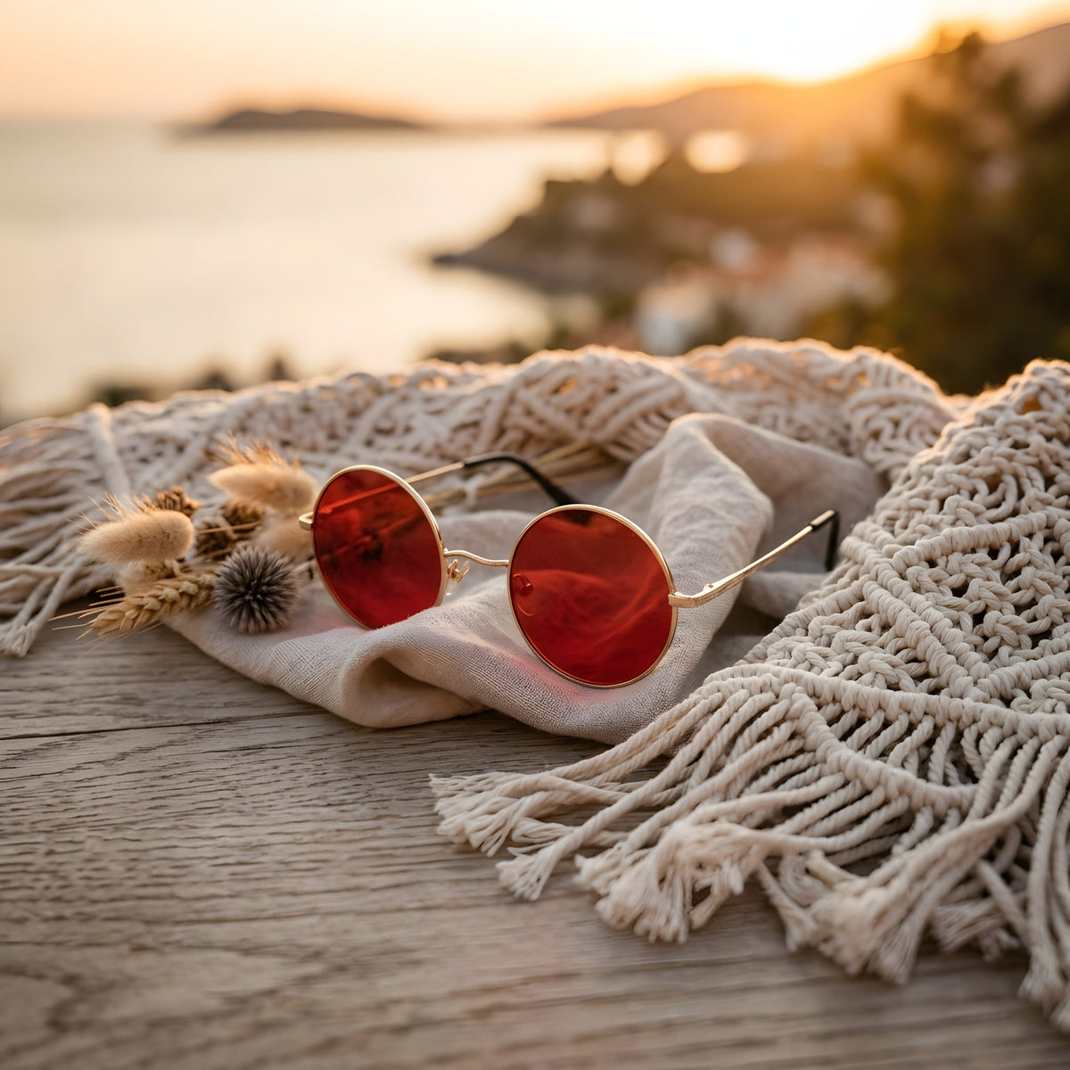 Runde Hippie Sonnenbrille, Polarisiert Gold