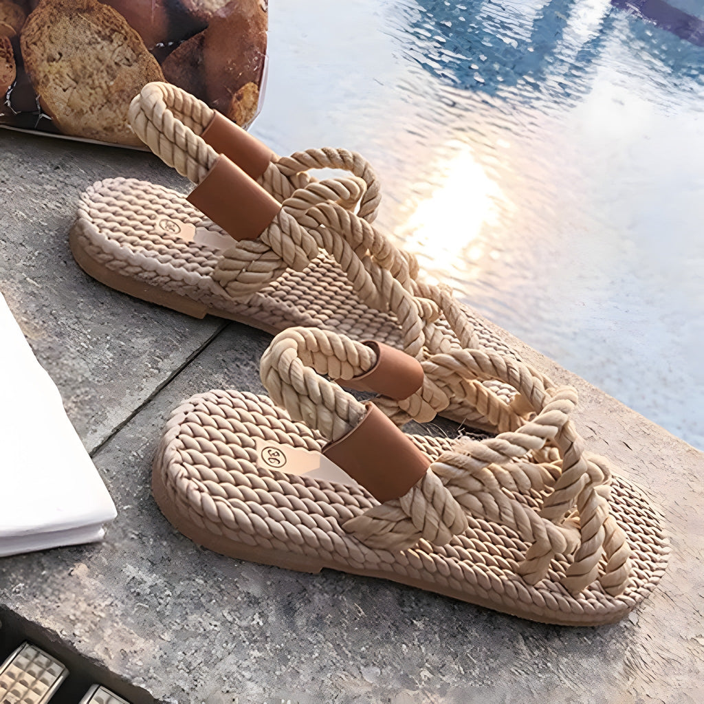 Hippie sandalen – gevlochten touw, platte zool