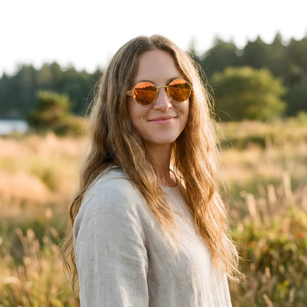 Runde Hippie Sonnenbrille für Herren, Vintage Orange