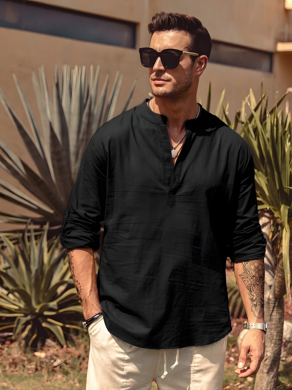 Hippie Outfit for Men – Linen Mandarin Collar Shirt