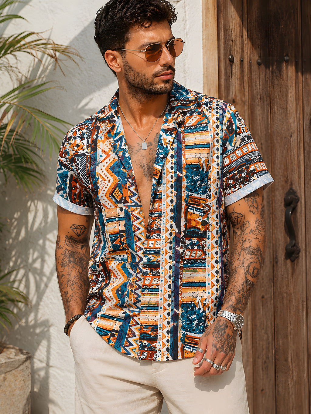 Mens Hippie Shirt · Aztec Print