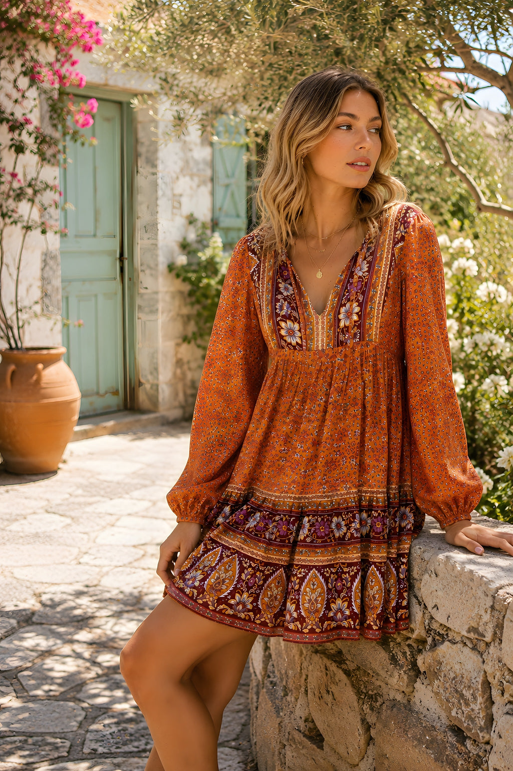 Vestido Hippie Floral Años 70 · Mangas Abullonadas