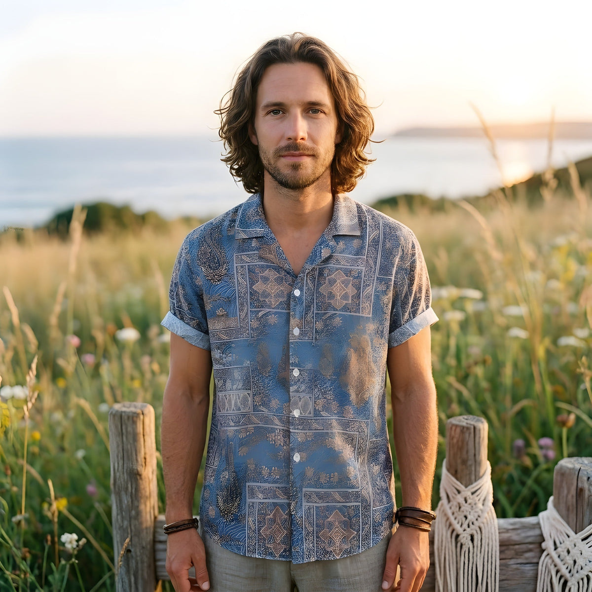 Mens Hippie Shirt · Bandana Print Camp Collar