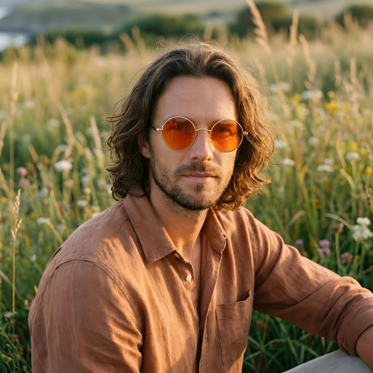Runde Hippie Sonnenbrille, Polarisiert Gold