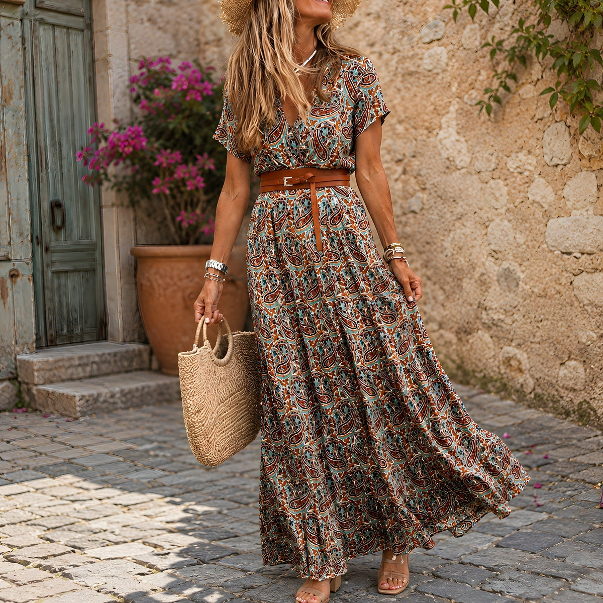 70s Paisley Cotton Hippie Dress