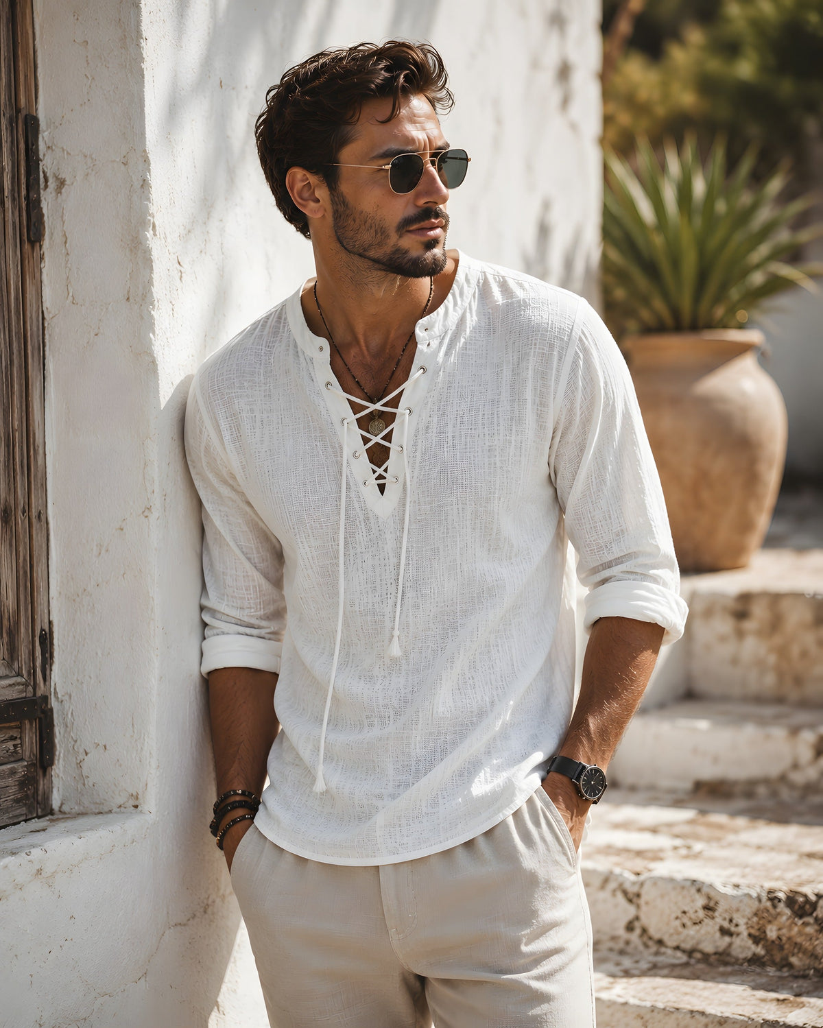 Mens Hippie Shirt · Lace-Up Collar