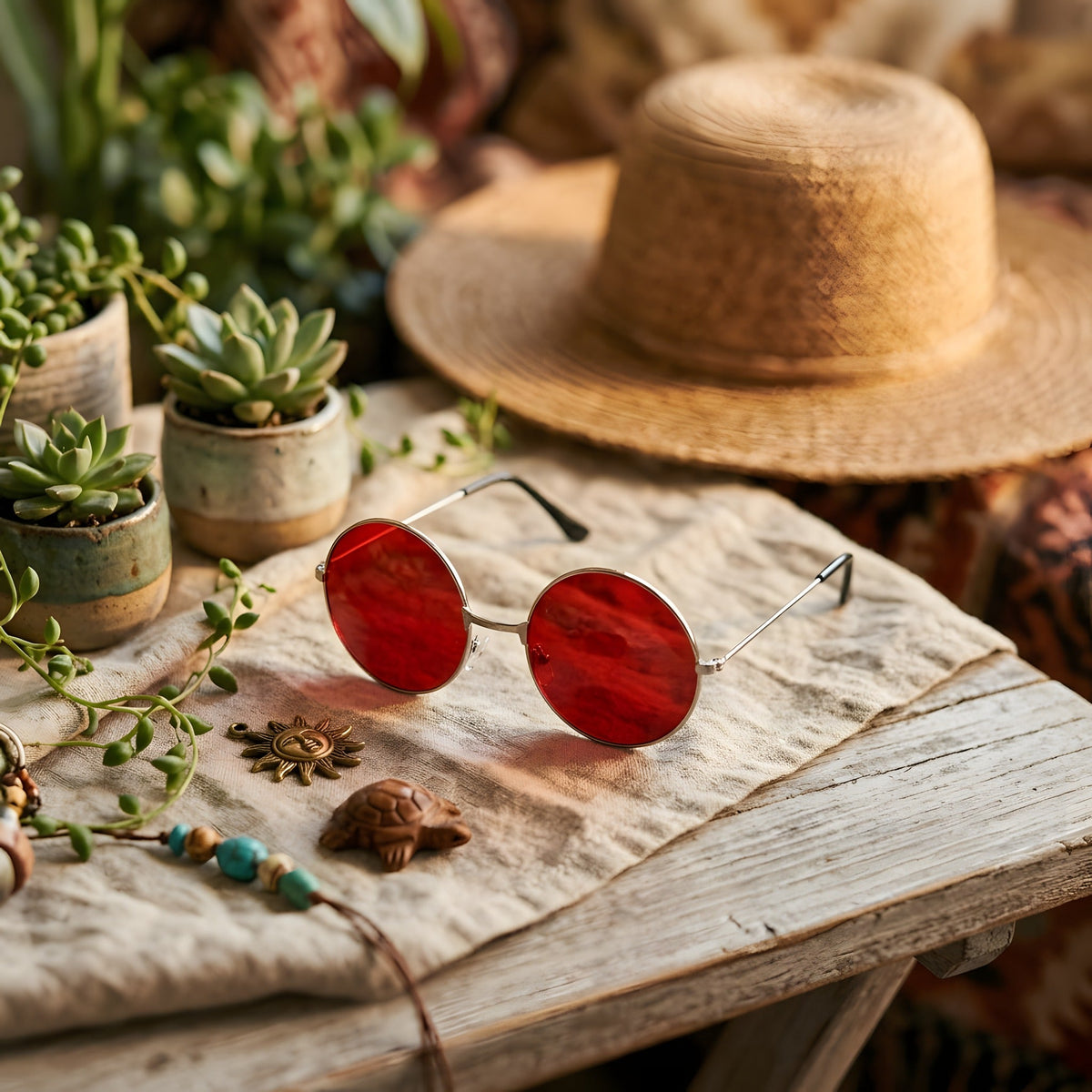 Runde Hippie Sonnenbrille Retro · Getönte Gläser