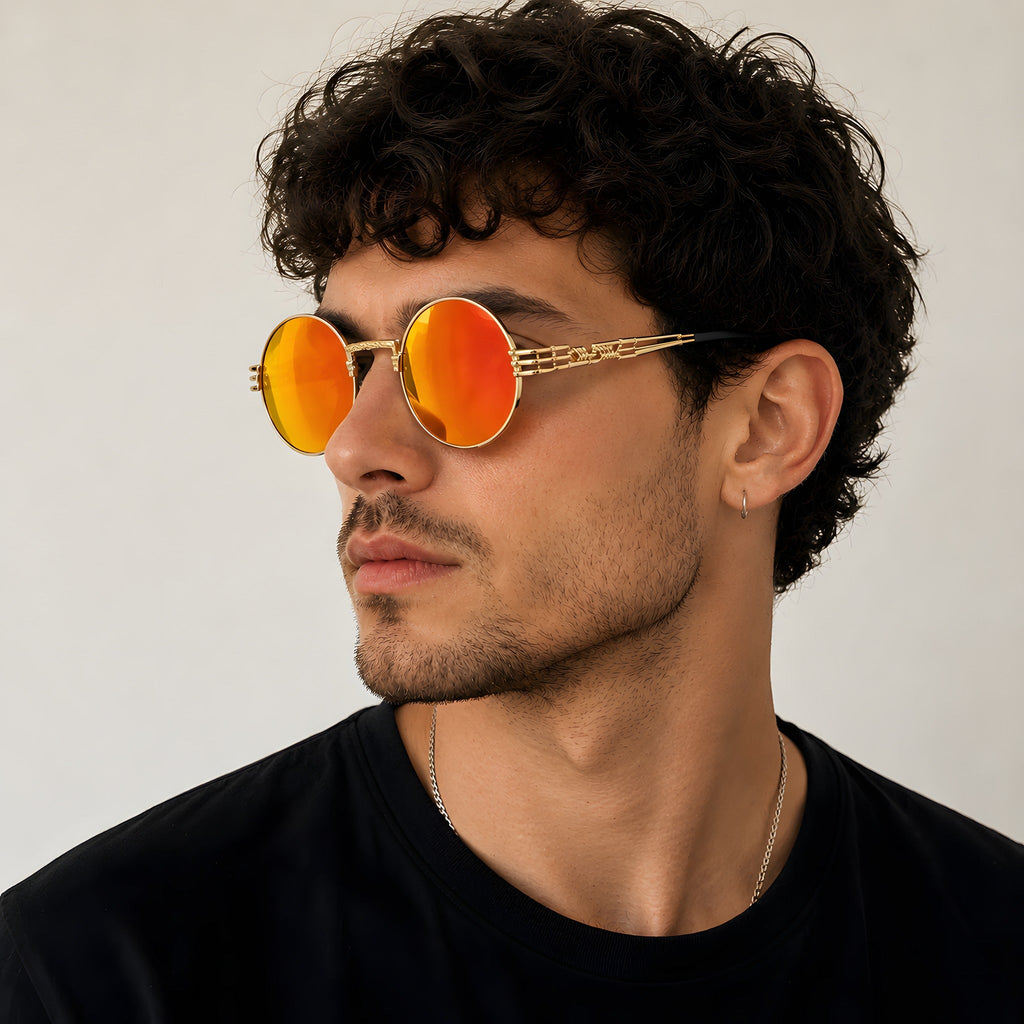 Runde Hippie Sonnenbrille für Herren, Vintage Orange