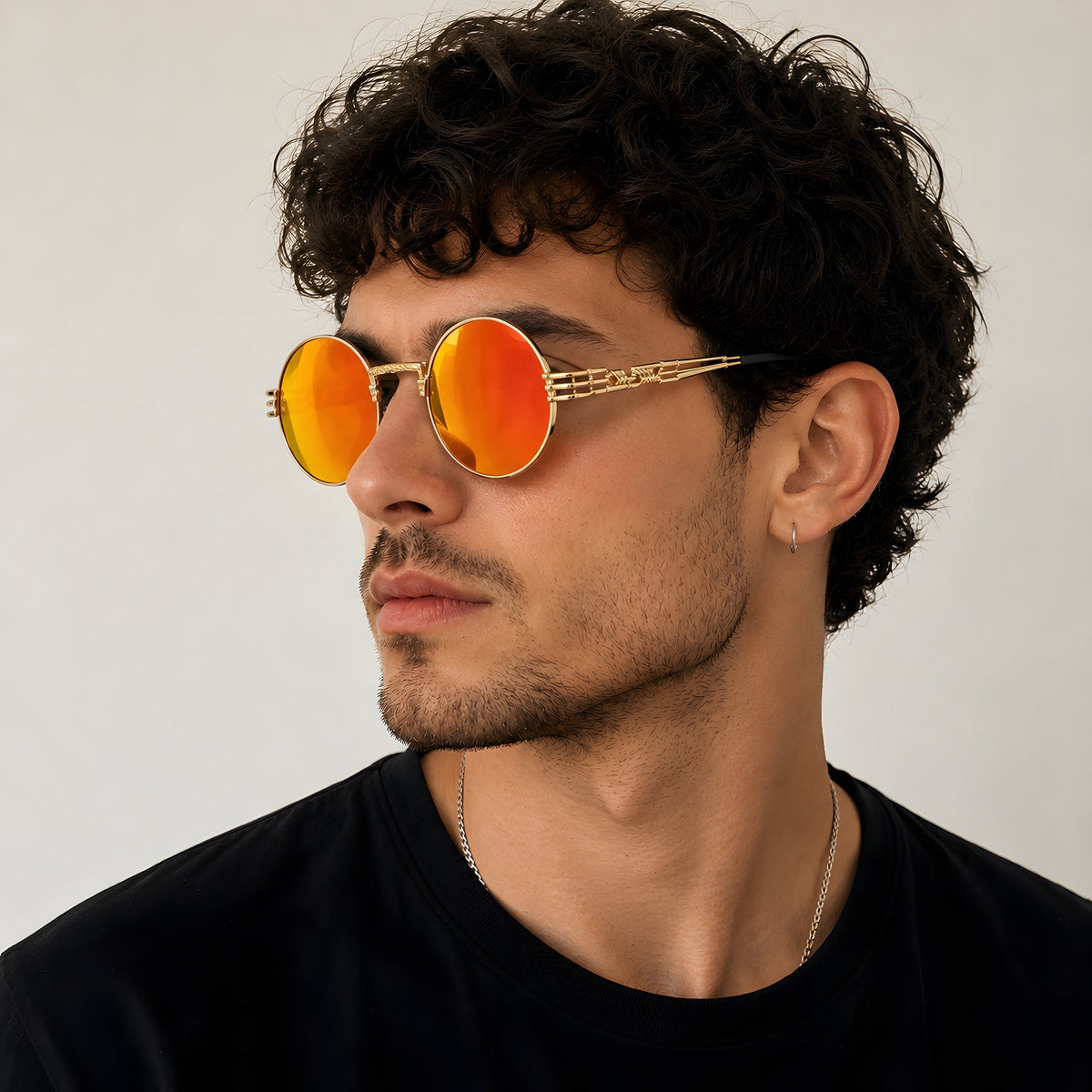 Runde Hippie Sonnenbrille für Herren, Vintage Orange