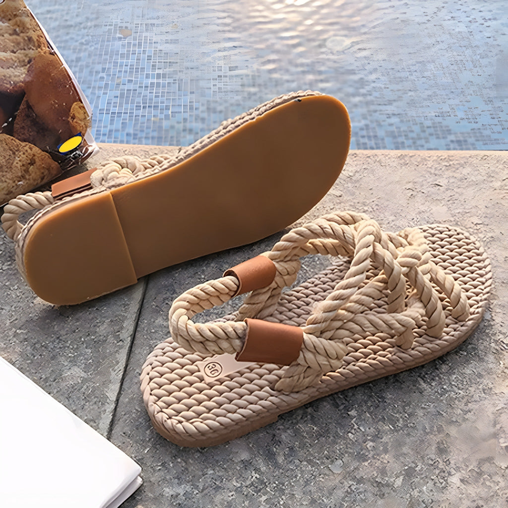 Hippie sandalen – gevlochten touw, platte zool