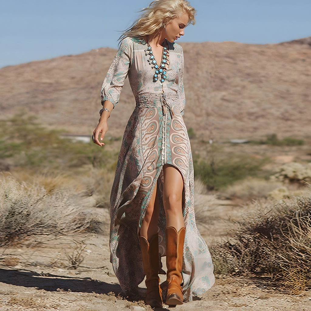 Hippie Look – Sexy Boho-Maxikleid mit Beinschlitz