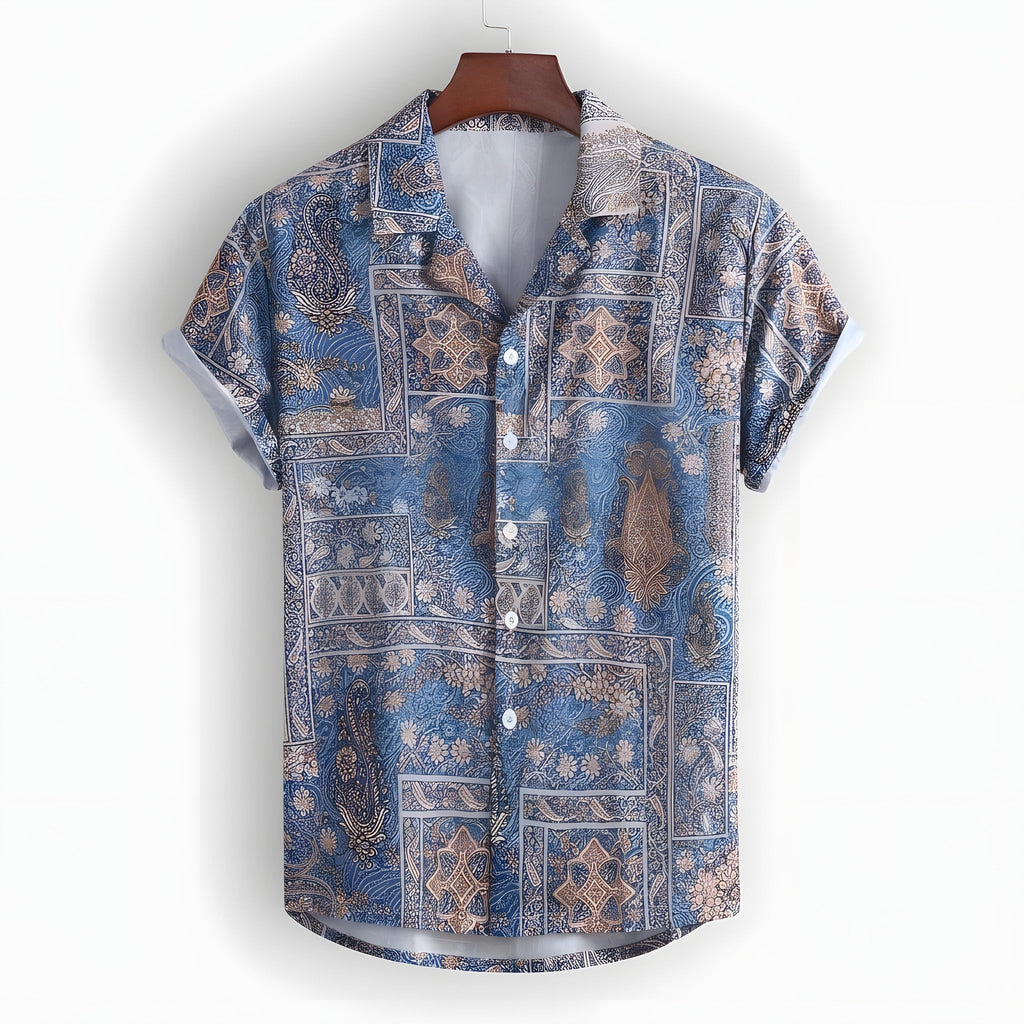 Boho overhemd heren · bandanaprint, reverskraag