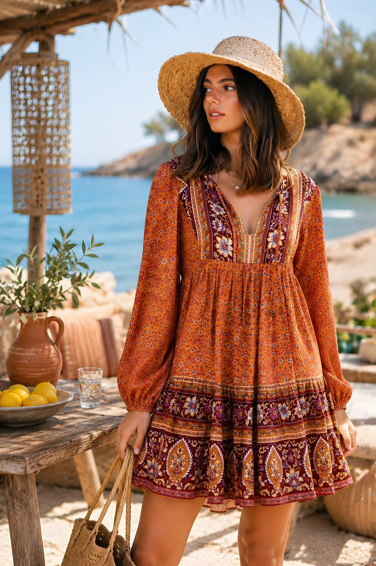 Vestido Hippie Floral Años 70 · Mangas Abullonadas