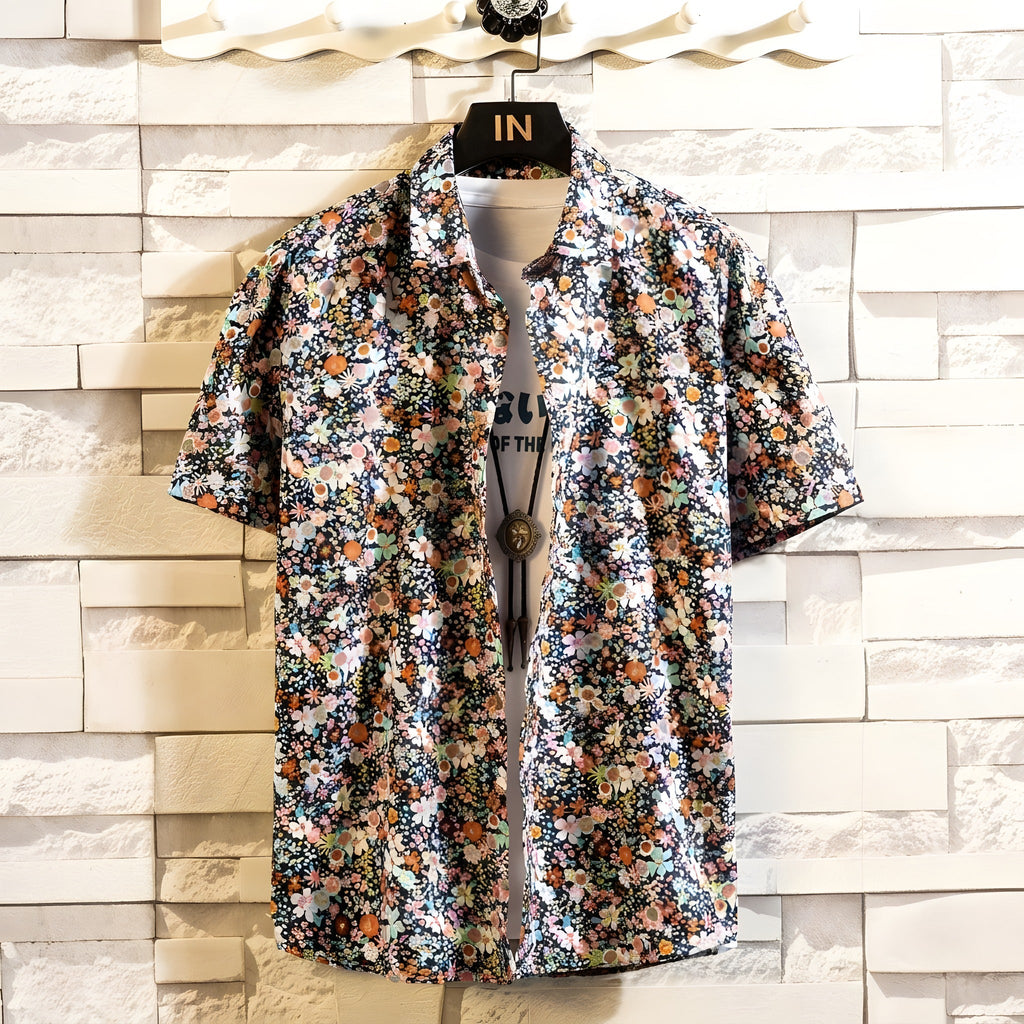 Herren Hippie Hemd – Blumenprint im 60er-Jahre-Stil