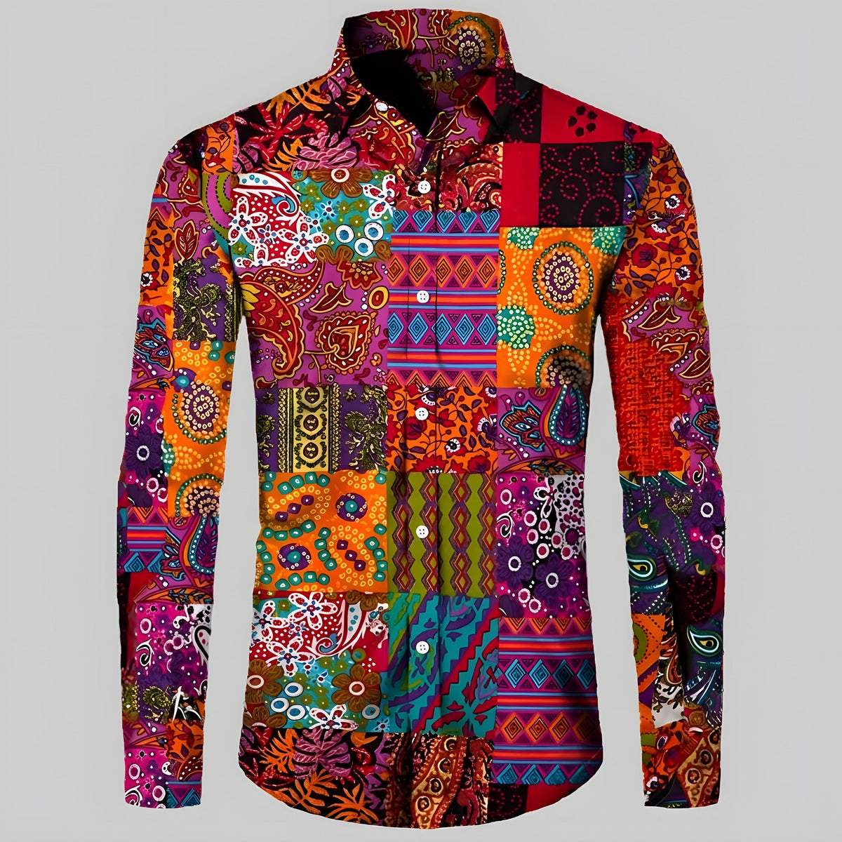 Multicolor patchwork psychedelic shirt with long sleeves