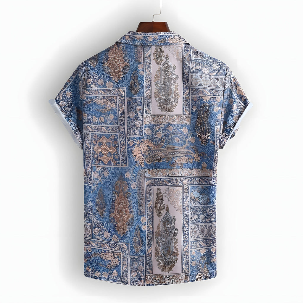 Boho overhemd heren · bandanaprint, reverskraag